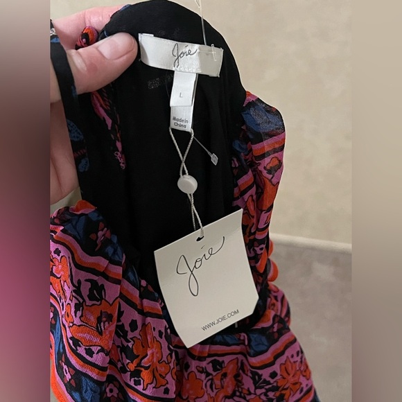 Joie NWT 100% silk high low hem floral ruffle midi dress black pink red blue - Picture 12 of 16
